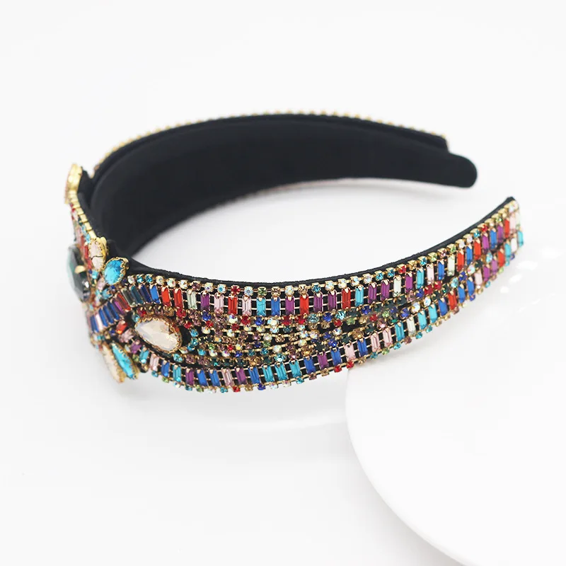 

CN Baroque Colorful Full Crystal Hair Bands Luxury Shiny Padded Rhinestone Wedding Headband For Women Bride Headband