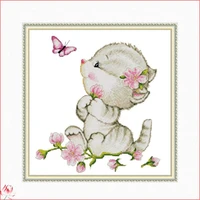 the cat and the butterfly da390 14ct 11ct counted and stamped cute animal home decor needlework embroidery cross stitch kits