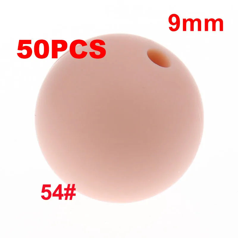 54 Peach QHBC 50 шт. Силиконовые Круглые Бусины 9 мм Жемчуг Bpa бесплатно жевательные Детские Прорезыватели ожерелье аксессуары цепочка для соски DIY Уход игрушка Kralen - Цвет: 54 Peach