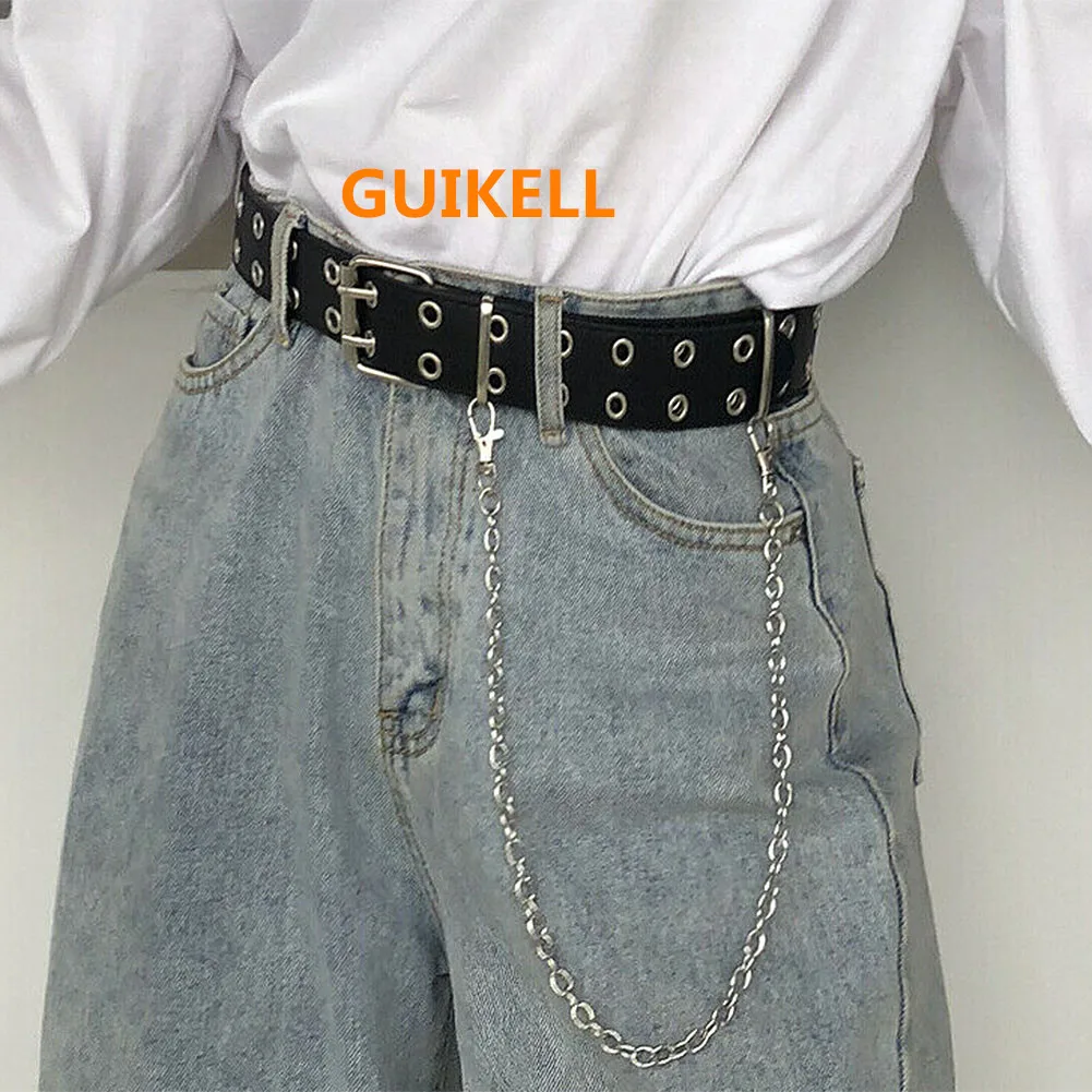 

Women Punk Chain Fashion Belt Adjustable Double/Single Row Hole Eyelet Waistband with Eyelet Chain Decorative Belts 2019 New