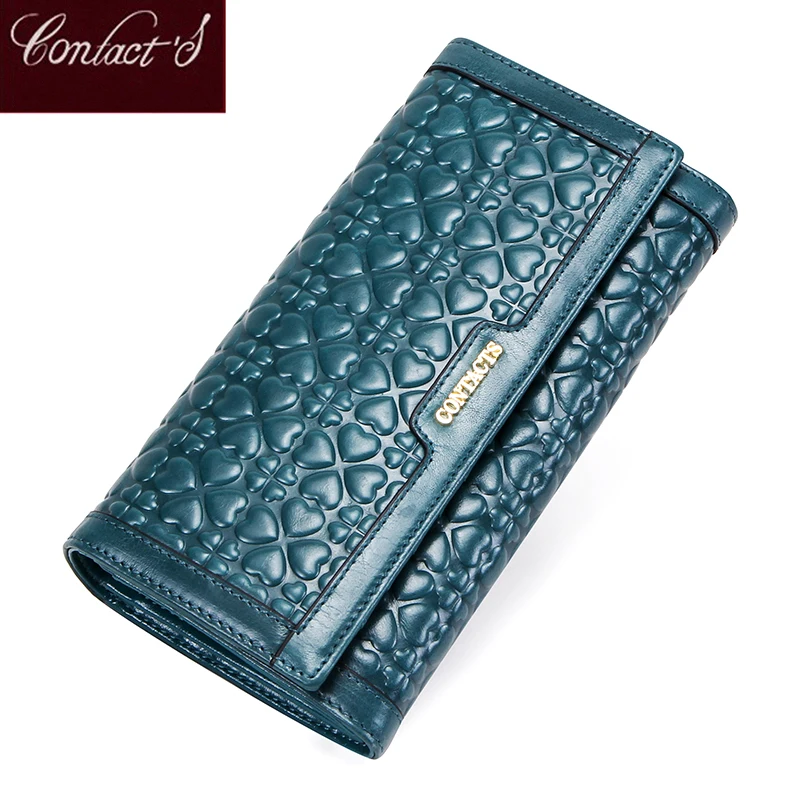 Contact's Genuine Leather Women Clutch Wallet Fashion Female Coin Purse Portemonnee with Phone Pouch Card Holder Money Bags | Багаж и