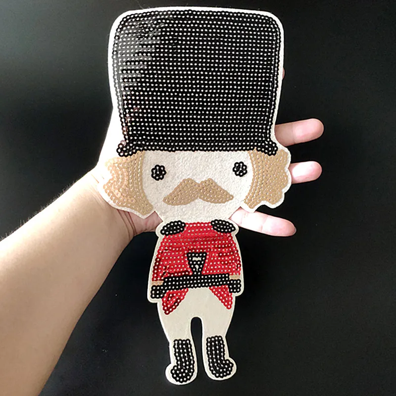 

Cartoon Guards Patches For Clothing Red Sequins Biker Badge Embroidery Fabric Sequined Patch Clothes Stickers Christmas gift