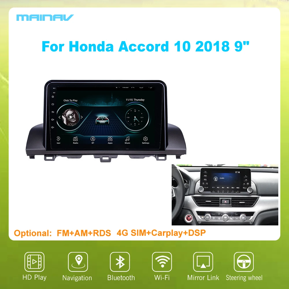 

9 "Android 10 Honda Accord 10 2018 автомобильная навигация для DSP CarPlay Автомагнитола мультимедийный видеоплеер Авто Стерео GPS