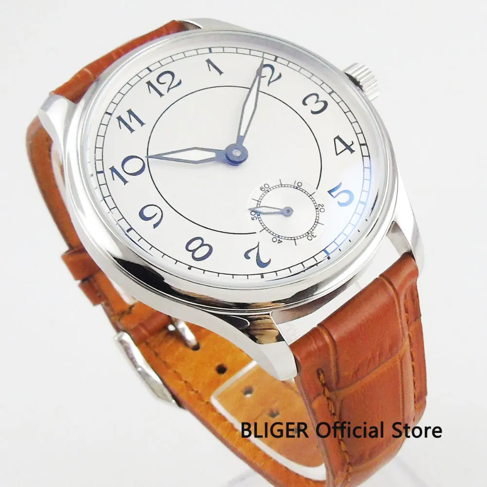 Fashion 44MM White Sterile Dial Polished Case Mechanical Men's Watch 17 Jewels 6498 Hand Winding Movement Wristwatch Men | Наручные