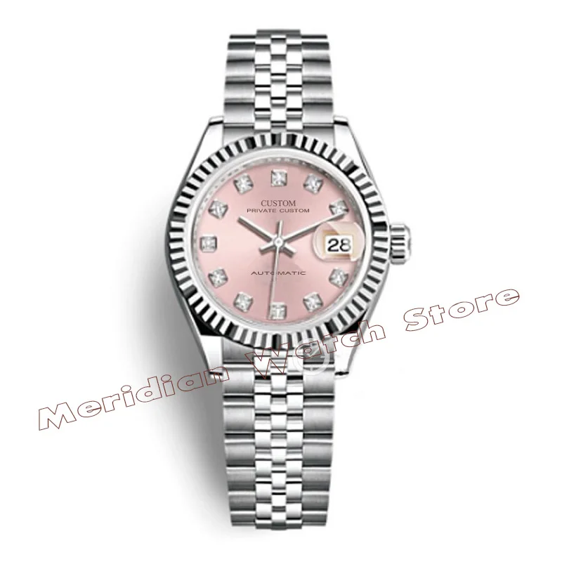 

28mm Pink Women's Automatic Mechanical Diamond Watch Sapphire Stainless Steel Waterproof Classic Fashion Ladies Watch Clock Gift
