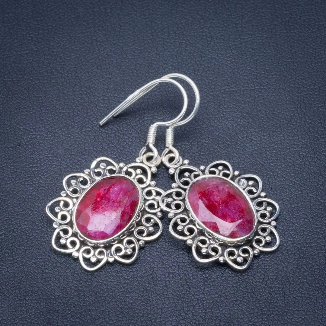 Натуральный Вишневый Рубин ручной работы Уникальные 925 пробы серебряные серьги 1