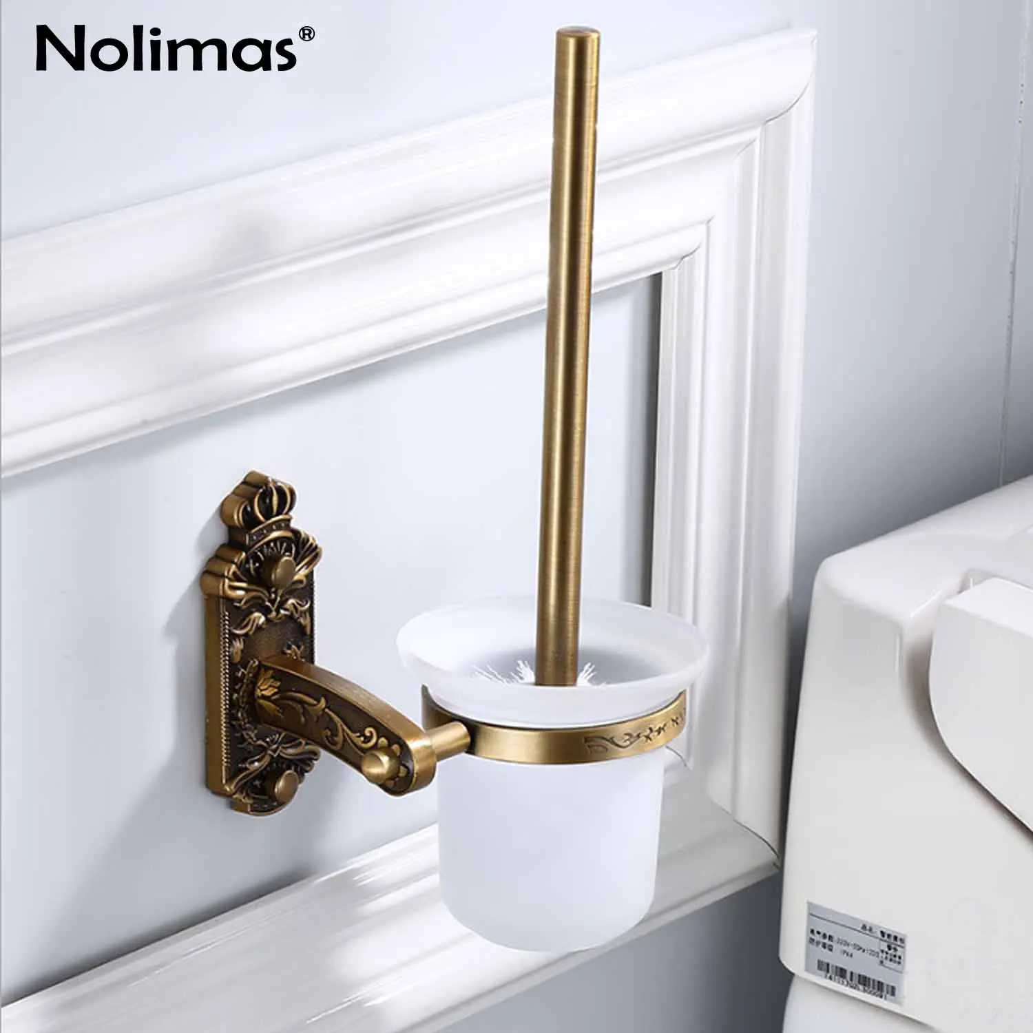 Toilet Brush Holder Античный матовый резной набор для ванной комнаты, алюминиевый держатель для полотенец, мыльница, держатель для бумаги, держатель для туалетной щетки, набор аксессуаров - Цвет: Toilet Brush Holder