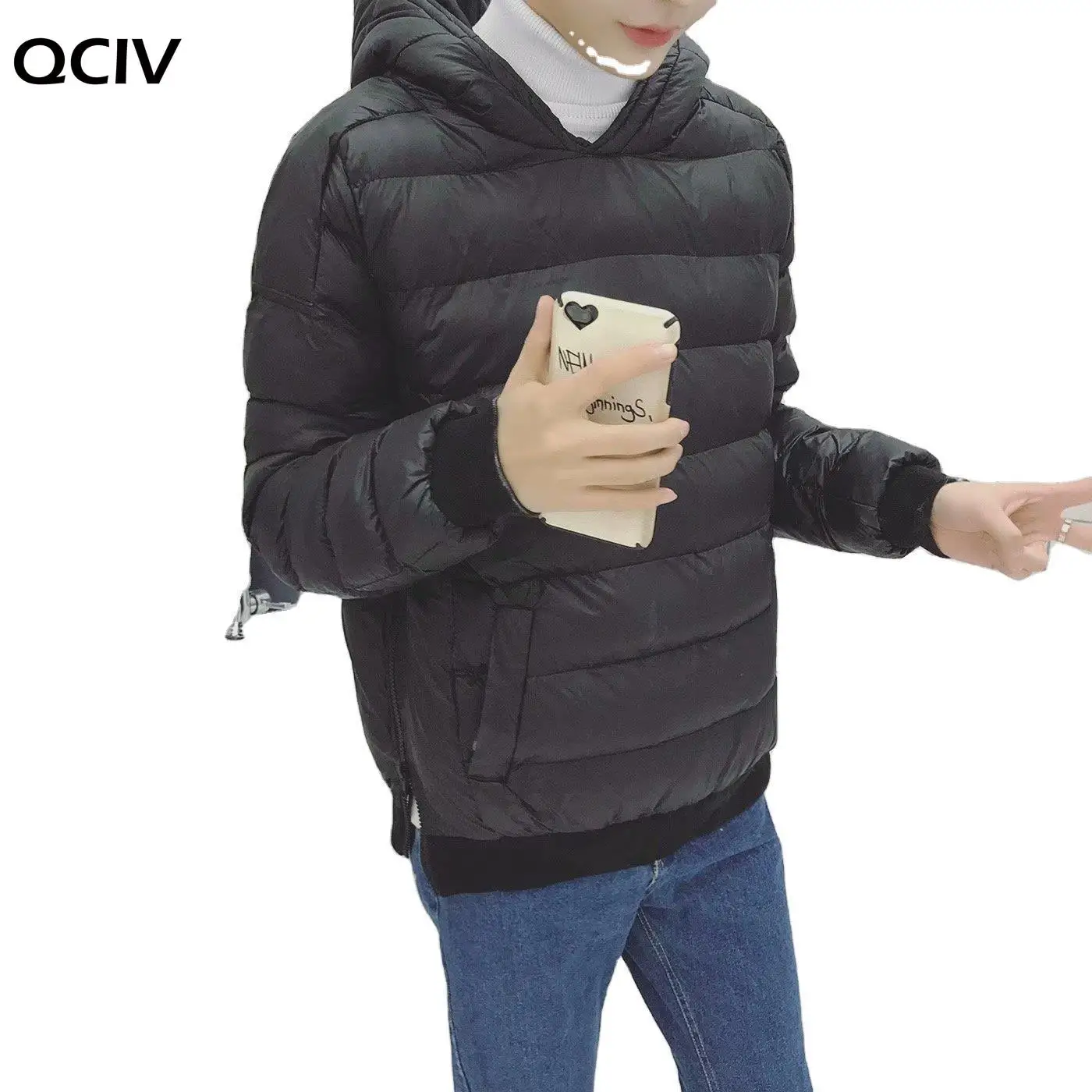 

Winter New Cotton-Padded Jacket Men's Youth All-Match Solid Color Thick Hooded Pullover Sweater Padded Jacket Casual Jacket Men