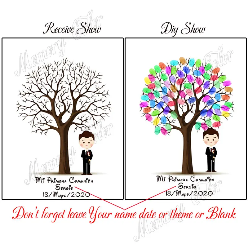 HK137 Изготовленный на заказ имя, дата для девочек для крещения, отпечаток пальцев Подпись для мальчиков и девочек Первое Святое Причастие отпечатков пальцев Гостевая книга своими руками дерево с подписью - Цвет: HK137