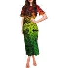 Летнее повседневное Длинное Элегантное платье из полиэстера, полинезийская ткань, женское длинное платье-футболка для вечевечерние