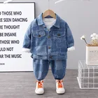 Комплекты одежды для маленьких мальчиков, осень-весна 2021, Красивый хлопковый джинсовый наряд для младенцев, Одежда для новорожденных девочек и мальчиков, костюмы