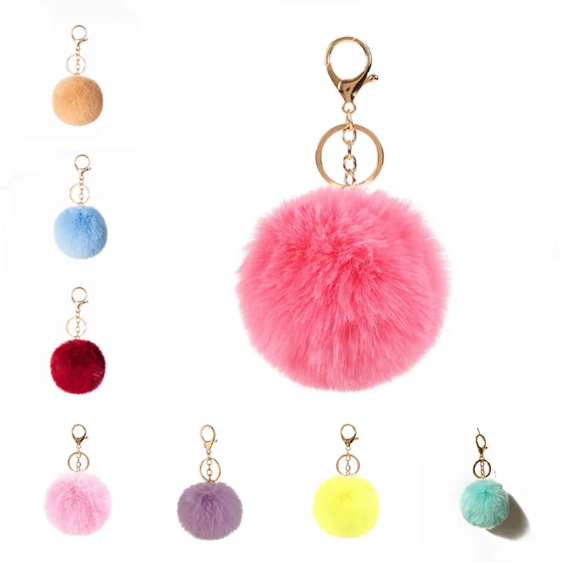 

8CM New Fur Pom Poms Keychain Soft Faux Rabbit Fur Ball Bag Car Keyring Pompom Key Chains Key holder Women Bag Pendant Gifts