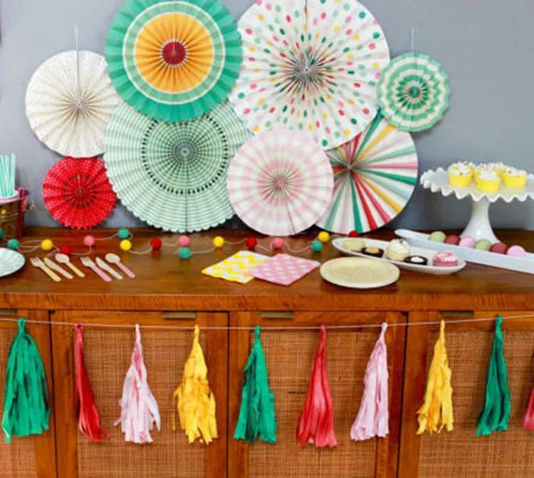 8 шт. бумажные вентиляторы вечерние с розочками коралловые золотые детские