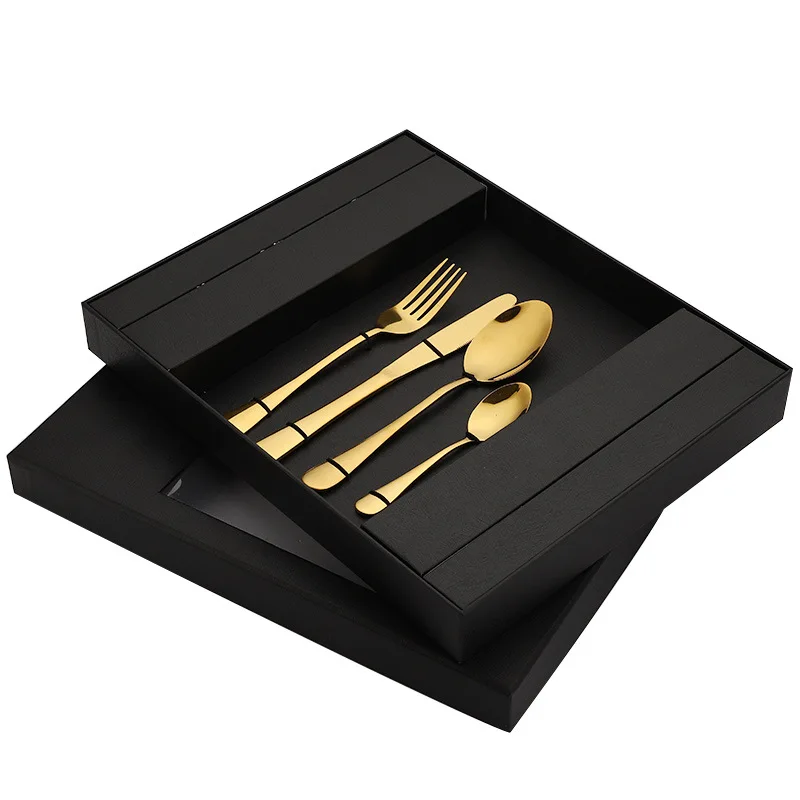 

24Pcs/Set Golden Cutlery Set with Giftbox Mirror Gold Silverware Stainless Steel Dinnerware Set Knife Fork Spoon Tableware Set