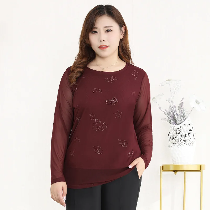 

Весенне-осенние женские топы с вышитыми листьями 4XL до 10XL размера плюс, тонкие женские блузки с длинным рукавом, однотонные повседневные блузы Mujer T20106T