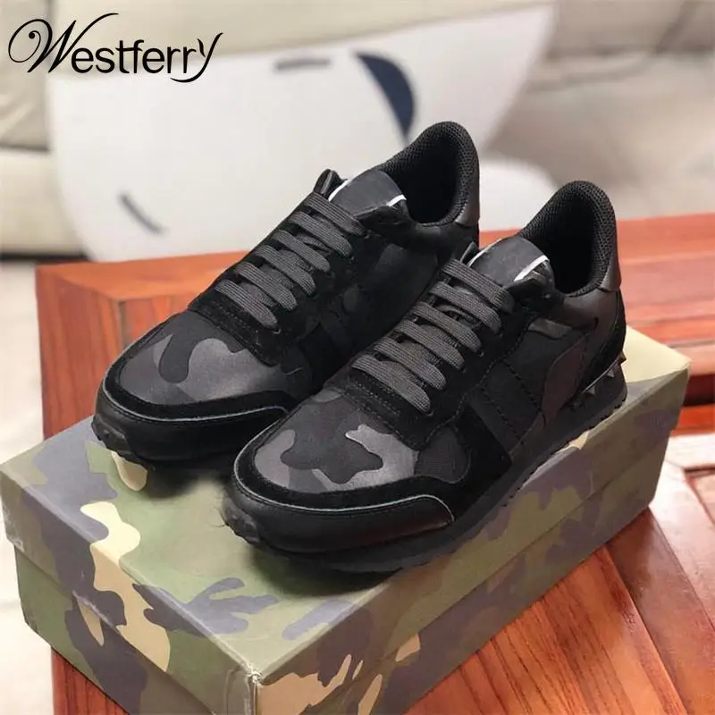 

2021 Rockrunner Camouflage Shoes Mesh Real Leather Sneakers Camo Suede Stud Trainers Men Women Sneaker Noir Fabric Shoe With Box