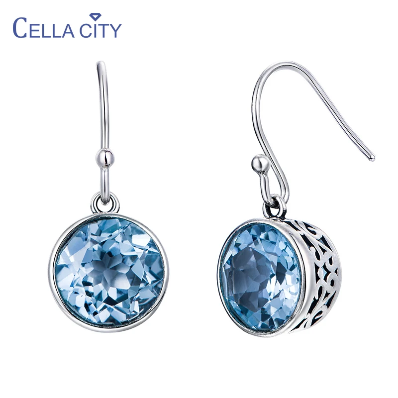 

Модные женские серьги-капельки из серебра 925 пробы с круглым драгоценным камнем