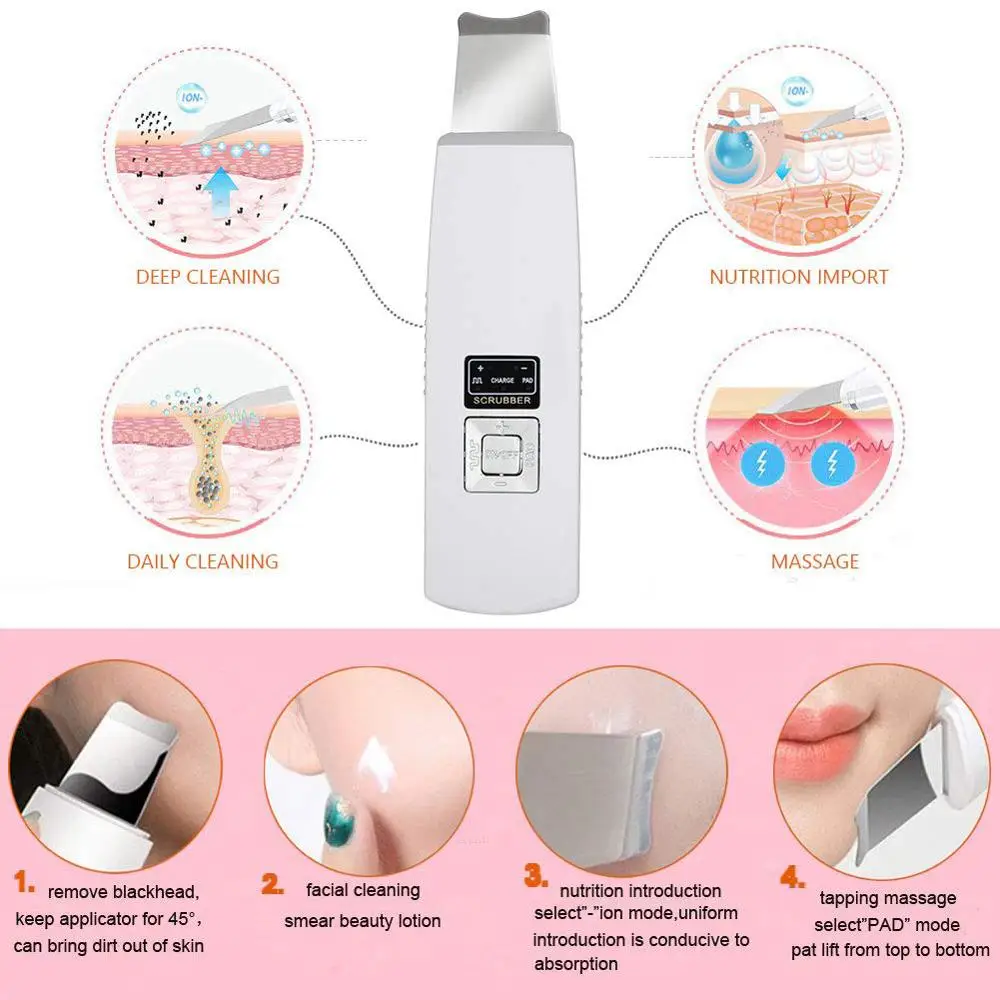 Ultrasonic Deep Face Cleaning Machine Skin Scrubber Remove Dirt Blackhead Reduce Wrinkles and spots Facial Whitening Lifting | Бытовая