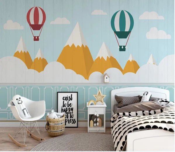 

Blue Hot Air Balloon Wall Mural Kids Bedroom Wallpaper Roll Carton Murals Contact Paper 3D Girls Baby Boy Room Art Painting