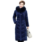 Высокое качество 2021 зимняя хлопковая куртка Женская Золотая Бархатная Длинная женская зимняя куртка с капюшоном и меховым воротником Женская куртка