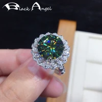 black angel super shiny flower shaped green blue gemstone adjustable ring for women 925 silver jewelry dropshipping wholesale