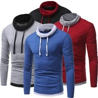 2021 men turtleneck t shirt long sleeve casual slim fit unique design pullover compression tops bottoming shirt undershirt
