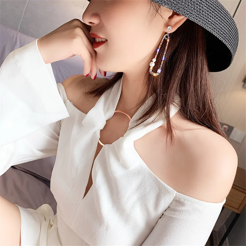 FYUAN, простые геометрические жемчужные Висячие серьги для женщин, Bijoux, серебряный цвет, на булавке, хрустальные висячие серьги, массивные серьги, ювелирное изделие
