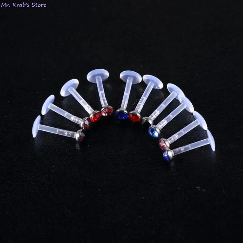 10 шт./лот штанга Из Нержавеющей Стали с белым камнем для губ и ногтей Прозрачные