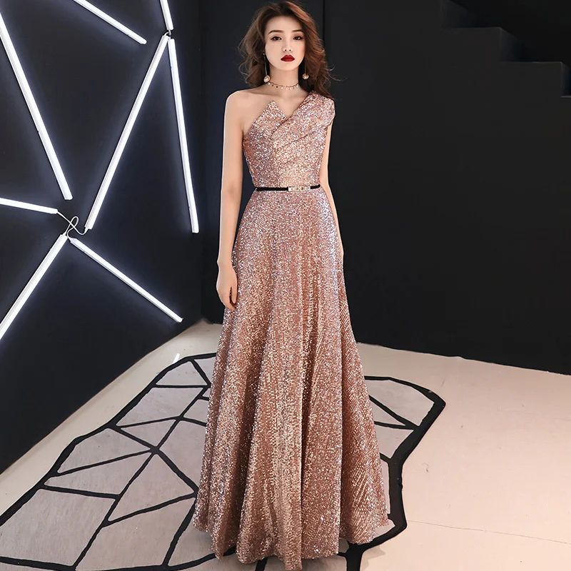 

TULX Long Evening Dress Sequin Host Shows Female Fashion Banquet Elegant Black Party Prom Dress Female Gala