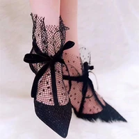 koovan womens pumps 2021 early spring new shoes heel tip sexy mesh hollow heels bowknot strap black shoes
