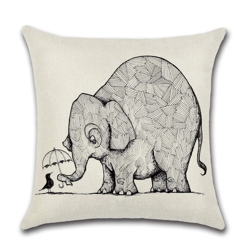 Новый Слон Печатный чехол для подушки в индийском стиле черного и белого цвета