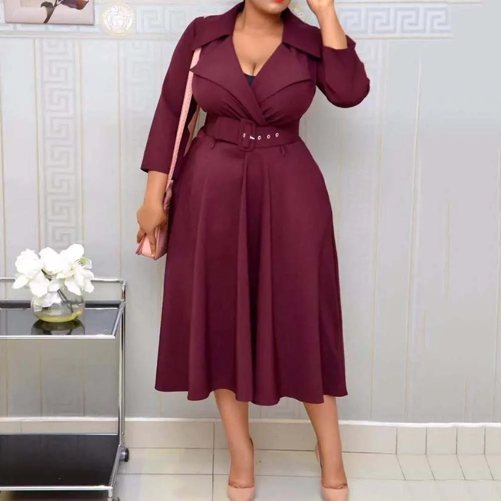 Женское офисное платье Элегантное Длинное Платье до середины икры размера плюс с