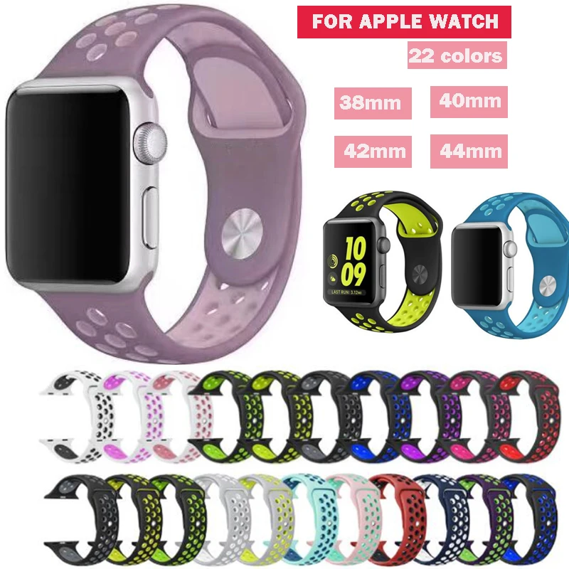 Спортивный силиконовый браслет для Apple Watch 38 мм 40 мягкий резиновый ремешок 42 44 iwatch