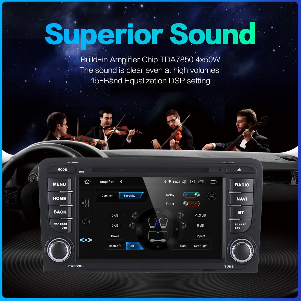 Автомобильный DVD плеер Dasaita TDA7850 2DIN 7 дюймов Android 10 для Audi A3 S3 радио 2003 2004 2005 2006 2007 2008