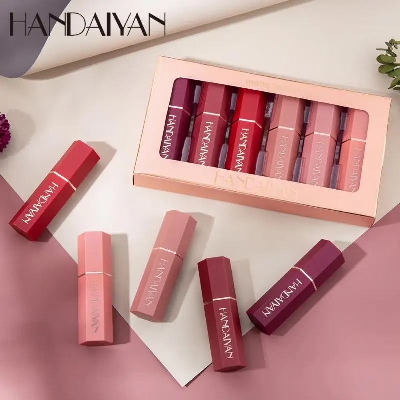 

HANDAIYAN 6 Pcs/set Lipstick Moisturizing Nourishing Long Lasting Waterproof Matte Velvet Lightweight Lip Makeup Cosmetic TSLM1