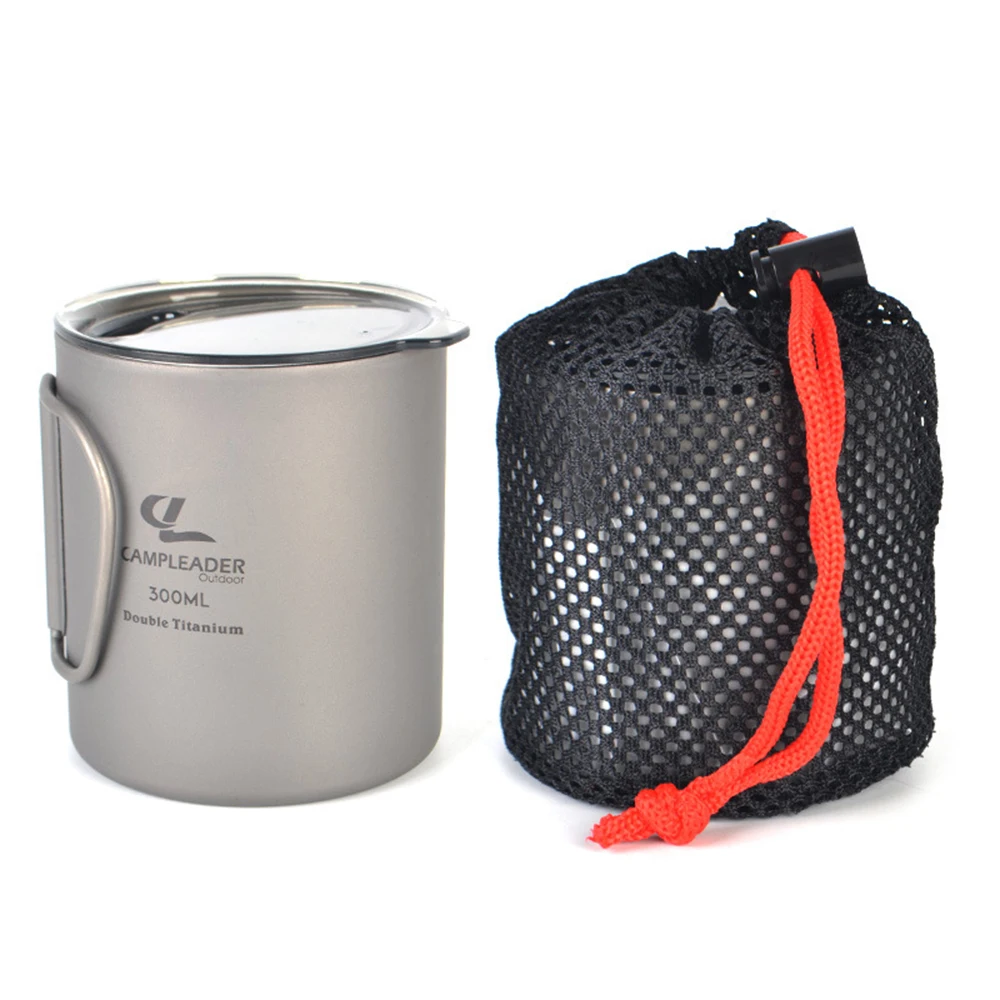 

300ml Double Wall Titanium Water Cup with Lid Lightweight Coffee Mug Tea Cup for Camping Hiking Backpacking Picnic