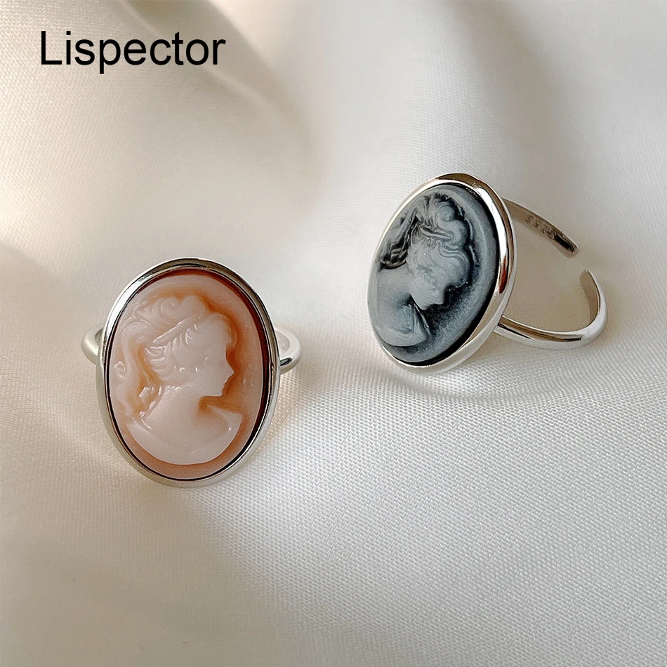 

Lispector 925 Sterling Silver Oval Maiden Portrait Rings for Women Vintage Queen Ring Simple Casual Female Jewelry Ladies Gifts