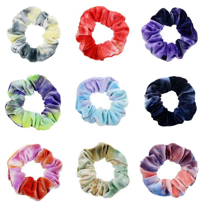 

1pcs Tie Dyed Scrunchie Velvet Hair Accessories For Women Girls Headbands Elastic Rubber Hair Tie Hair Rope Ring Ponytail Hold