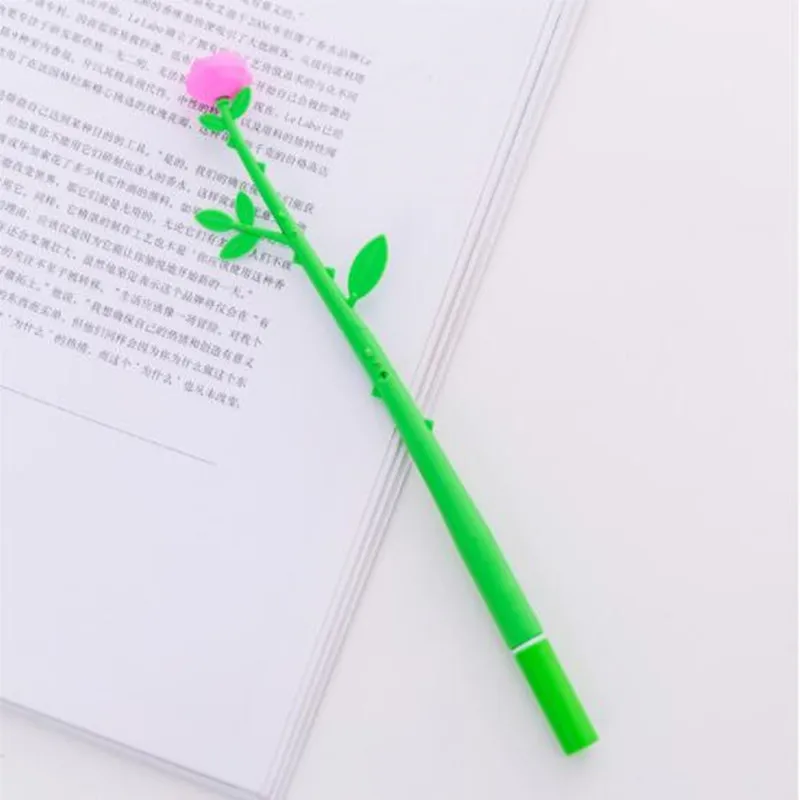 Light Green 2 шт Новинка Kawaii ручка пластиковая Роза Цветок Трава гелевая ручка шариковая ручка канцелярские принадлежности Школьные офисные принадлежности - Цвет: Light Green
