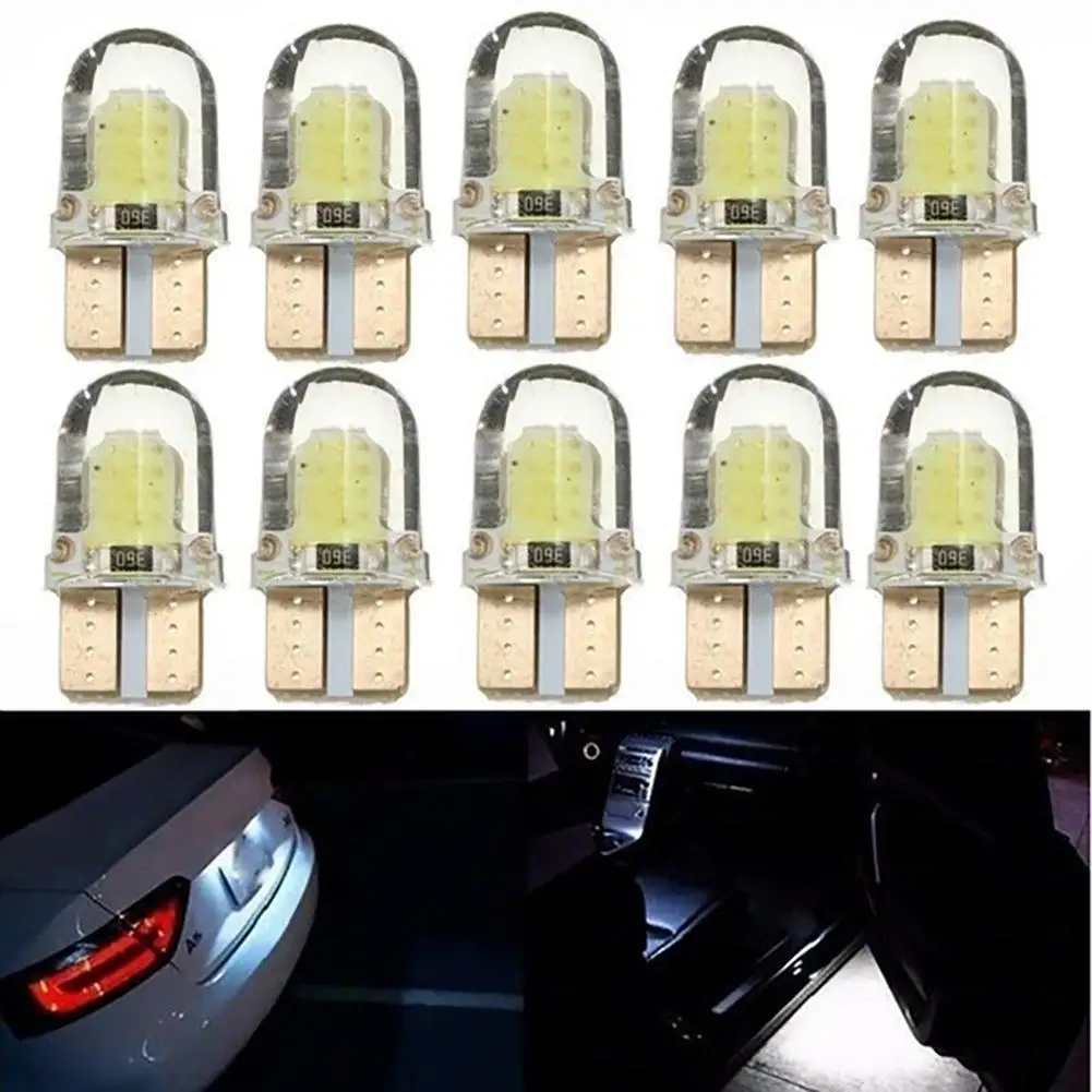 

10Pcs Car Headlight Bulbs White LED W5W COB Canbus Silicone Car License Plate Light Lamp Bulbs Auto Reverse Signal