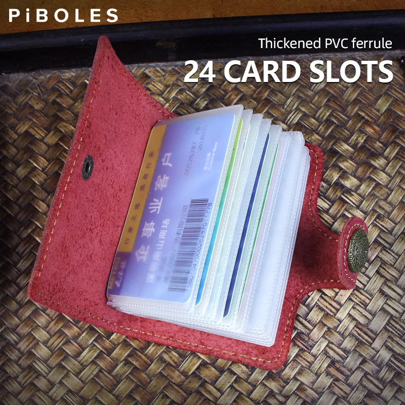 Slim Leather 24 Bits Card Case Retro Genuine Leather Business Card Holder Bag Handmade Credit Passport ID Card Pouch Coin Wallet