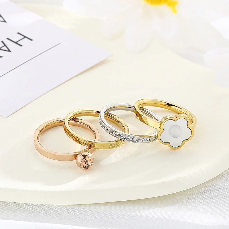 4 in 1 Ring Multi-layer Mujer Anillos Rings Mix Color Stainless Steel Bands Flower For Best friends Splittable Friendship |