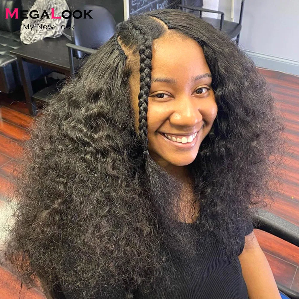 Glueless U Part Wig Human Hair Wigs For Black Women Brazilian Deep Wave Wig Hair Megalook U Part Human Hair Wigs 180 Density
