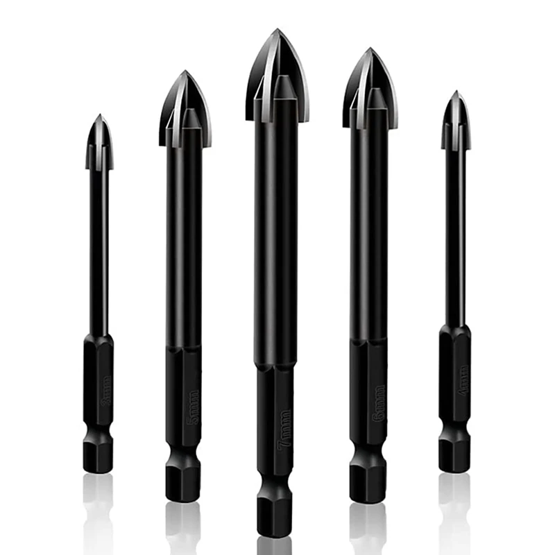 

New Universal Drilling Tool 5PCS,Concrete Drill Bit&Masonry Drill Bit Set Multifunctional Cross Alloy Drill Bit