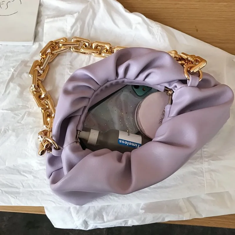 

Elegant Small Dumpling Bag for Women Hot Sale Soft Leather Chain Pleated Crossbody Shoulder Bags Lady Solid Color Cloud Tote Bag