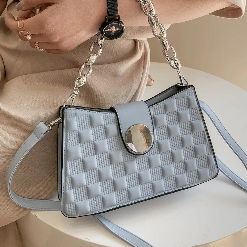 

Small Plaid Women's Totes Bag Quality Leather Shoulder Bag Metal Chain Messenger Handbags Female Luxury Brand Crossbody Bags Sac