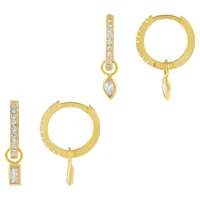 original brand cute jewelry gold vermeil 925 silver zirconia cz teardrop x baguette huggie earring