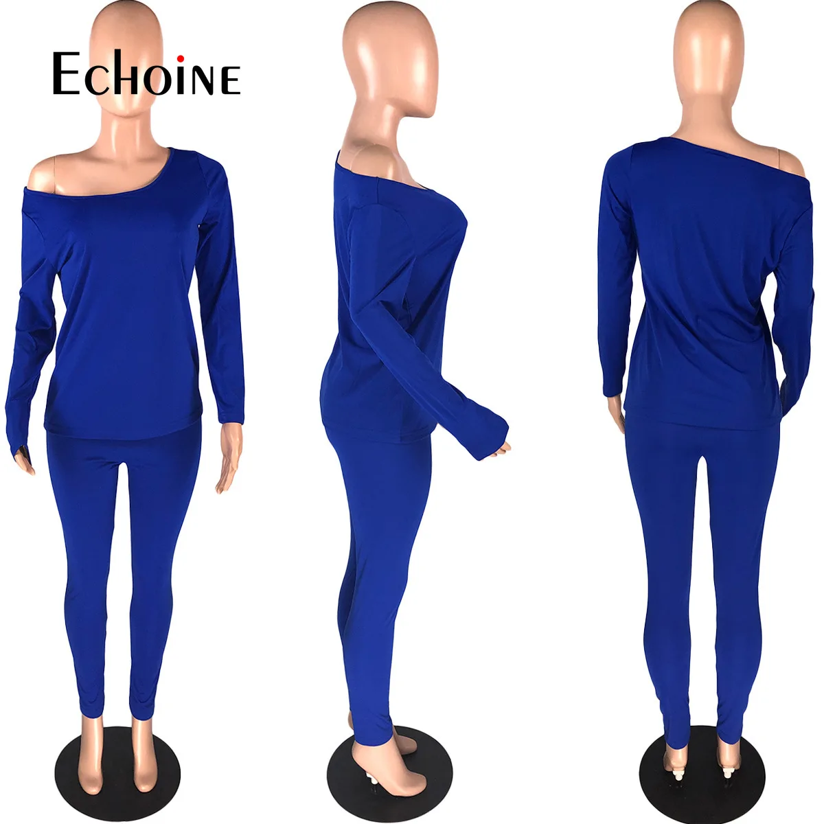

Echoine Women Solid Off Shoulder Long Sleeve Sweatshirt tops jogger sweatpant suit Casual two piece set sport matching outfit