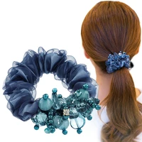 women hair accessories flower pearl hairtie hair rope elegant gauze cloth rubber bands girls jewelry pontail holder headdress