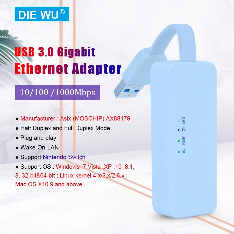 Ethernet адаптер TXA070 ASIX/AX88179 USB 3 0 гигабитный 1000 м lan карта RJ45 для Windows 7/8/10/XP|Сетевые